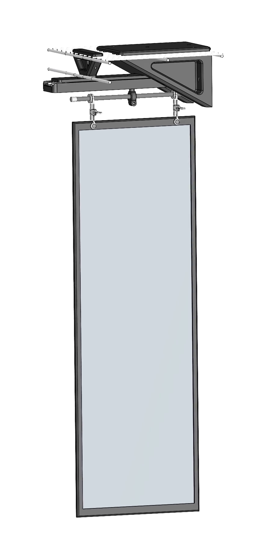 Mirror locked, flush against the clothes